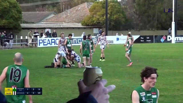 BFNL: Ethan Roberts kicks a long goal for Kangaroo Flat v Castlemaine, rd 7, 2024