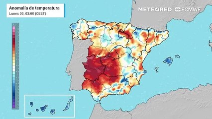 Descargar video: Anomalías de temperaturas previstas: cálidas en colores rojos y frías en azules