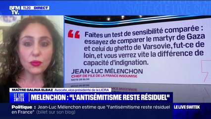 Pour la vice-présidente de la Licra, "il y a une dimension complotiste dans les propos de Jean-Luc Mélenchon"
