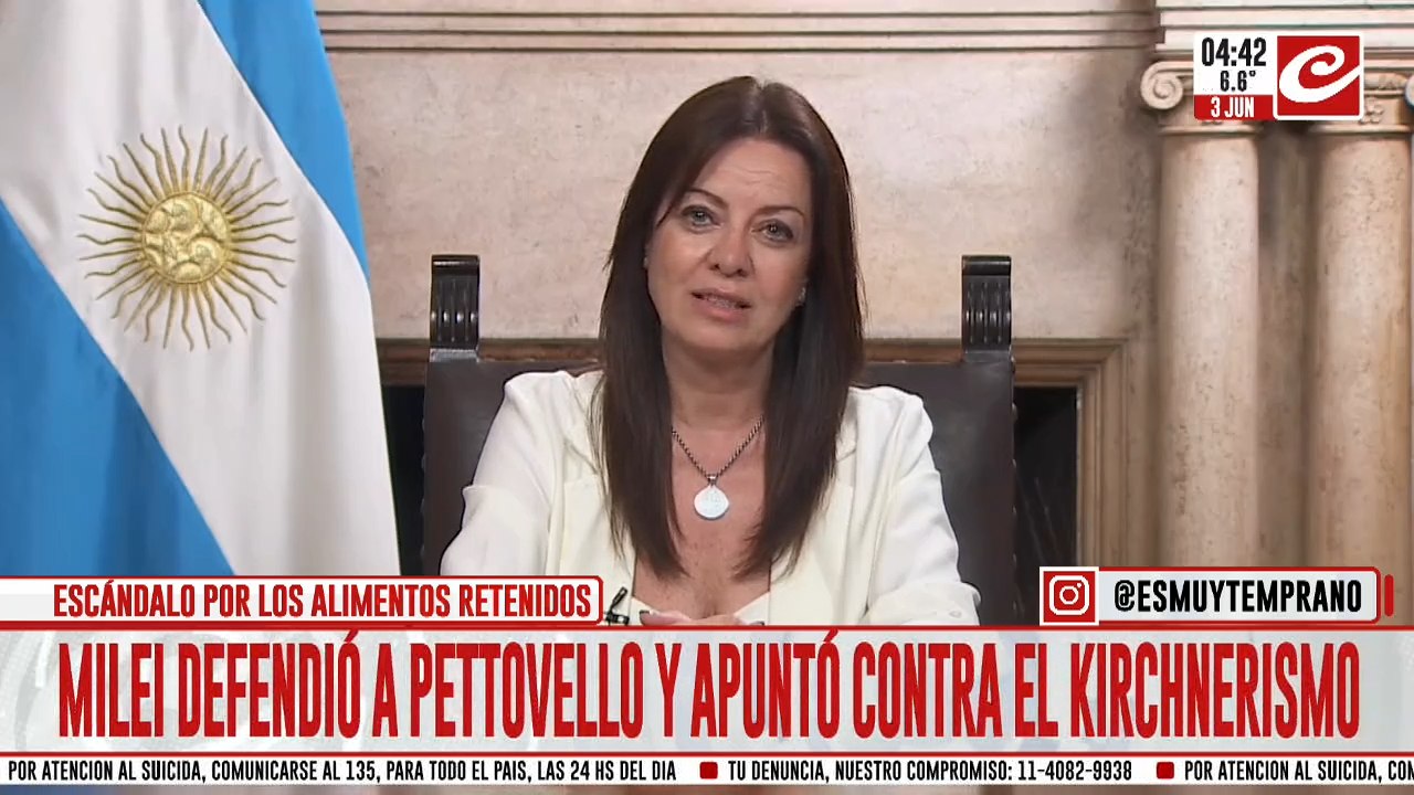 Alimentos retenidos: Milei volvió a defender a Pettovello y trató de delincuentes a los kirchneristas