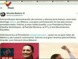 Pdte. Nicolás Maduro felicitó a la Pdta. electa del México Claudia Sheinbaum en la red social X