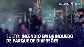 Brinquedo de parque pega fogo e gera correria no litoral de SP