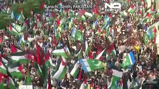 پاکستانی‌ها برای نشان دادن همبستگی با فلسطینیان در کراچی تظاهرات کردند