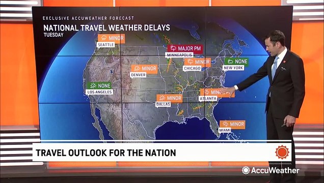 Thunderstorms to cause travel delays across the US this Tuesday
