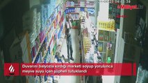 Duvarı balyozla kırıp marketi soydu! Yorulunca en ucuz meyve suyunu içti