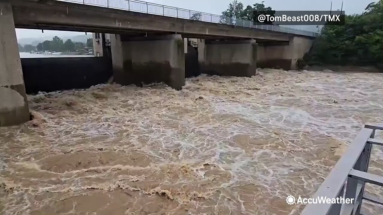 Rapid floodwaters rush down swollen river in Germany