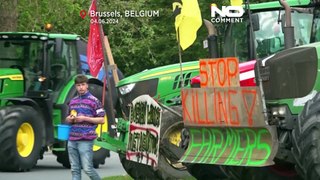 Les agriculteurs manifestent contre le Pacte vert à Bruxelles quelques jours avant les européennes