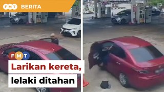 Lelaki larikan kereta di stesen minyak ditahan