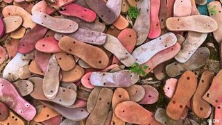 Ugandan artist creates paint from old flip flops