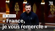 Devant l’Assemblée, Volodymyr Zelensky dit « merci à la France »
