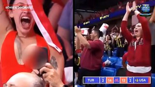 TURKISH TV was forced to apologise after a fan suffered a wardrobe malfunction at a volleyball match.