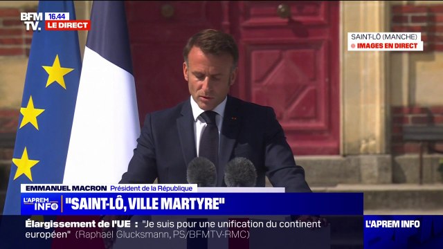 Jamais à Saint-Lô, le chagrin ne s'est mêlé à la haine , souligne Emmanuel Macron lors de l'hommage aux civils pour les 80 ans du Débarquement