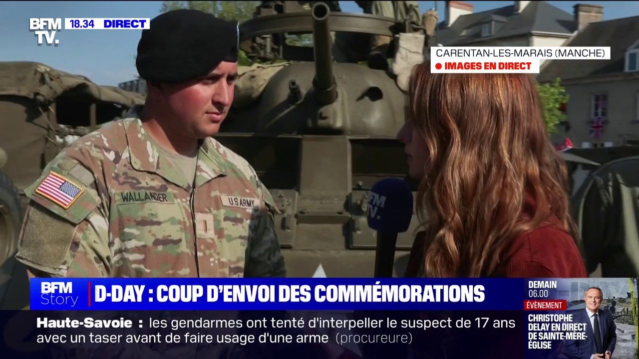 Commémorations du Débarquement: "J'ai l'impression de continuer à faire vivre l'héritage de mon grand-père", témoigne un soldat américain à Carentan-les-Marais (Manche)