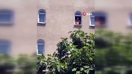 Yoldan geçenlere küfür etti, yetmedi el hareketi çekti, yarı çıplak şahıs kamerada