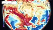 Previsão de anomalias de temperatura a 850 hPa até sexta-feira (08).