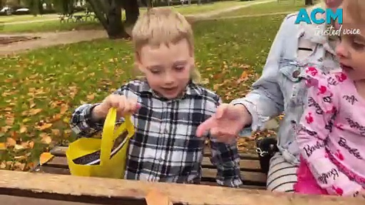 Jayce, Aleaha and Violet Bennett at Cook Park in Orange talk about donated items they're about to give to someone in need