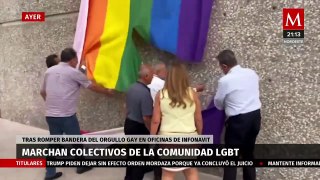 Comunidad LGBT+ reacciona ante destrucción de su bandera en manifestación en el Infonavit