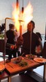 Steak Torched Tableside Sets Off Sprinkler