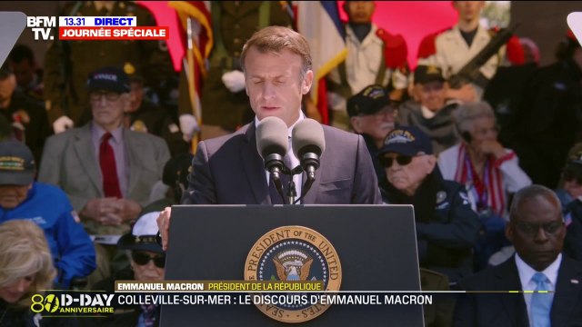 Vous aviez des rêves, des projets, un avenir et vous avez tout quitté : Emmanuel Macron salue les vétérans lors de la cérémonie des 80 ans du Débarquement