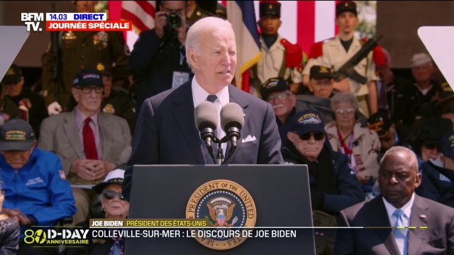 Débarquement: Ici, sur les côtes de Normandie, la bataille entre la liberté et la tyrannie allait se décider , déclare Joe Biden lors de la cérémonie franco-américaine