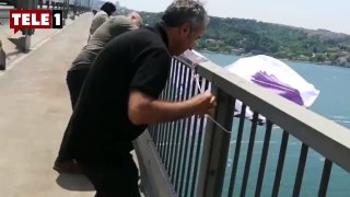 DEM Partili vekiller Boğaziçi Köprüsü’ne ‘Kayyım defol’ pankart astı