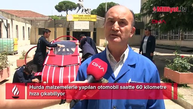 Hurda malzemelerle yapılan otomobil saatte 60 kilometre hıza çıkabiliyor