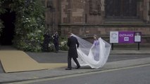 Bride Oliviia Henson arrives at Chester Cathedral