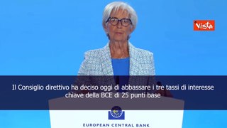 Lagarde: Bce taglia i tassi di 25 punti base
