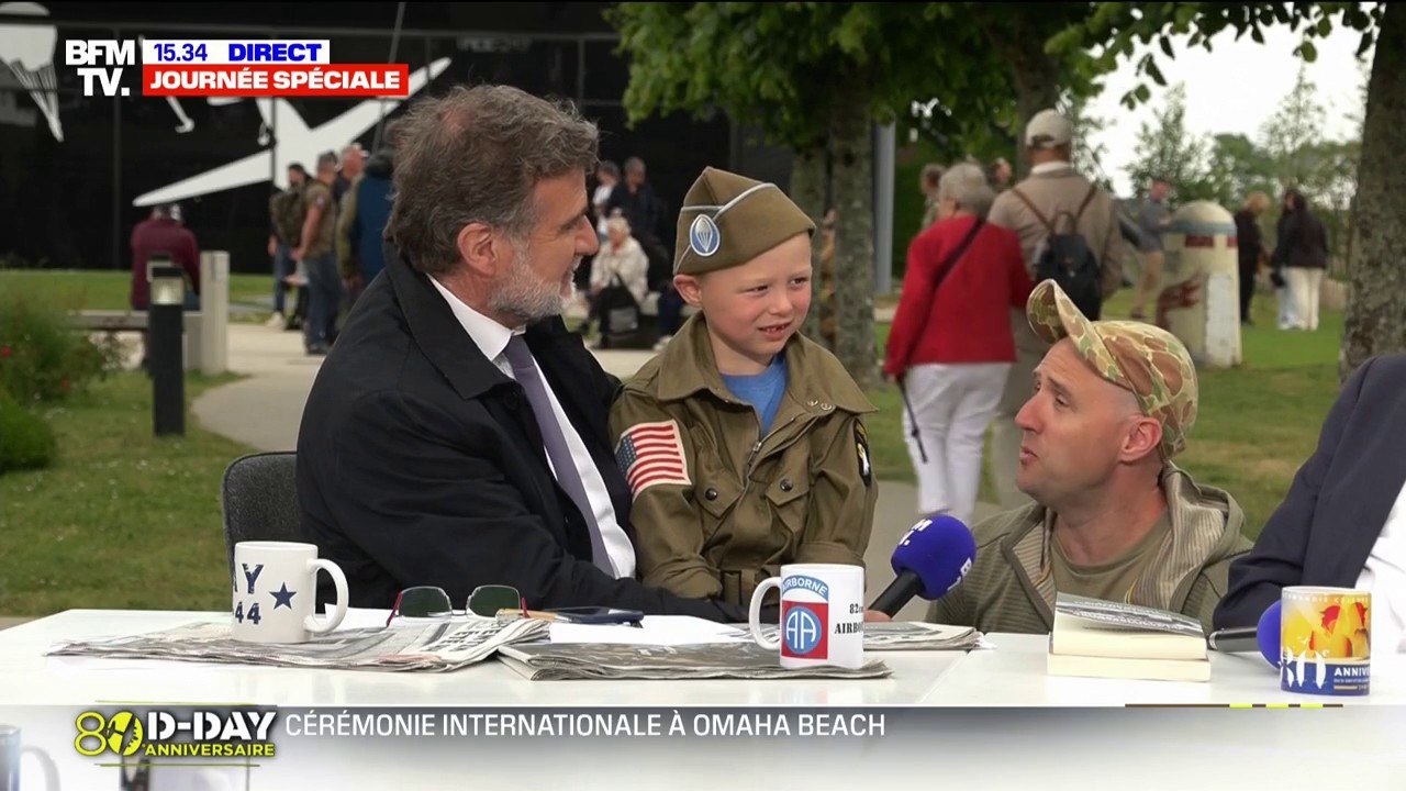 80 ans du Débarquement: "On essaie d'apprendre à notre fils le sens du sacrifice " explique un père américain venu avec son fils en Normandie