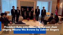 President Ruto gets entertained by a Korean choir singing Mkono Wa Bwana by Zabron Singers