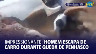 Impressionante: homem escapa de carro durante queda de penhasco