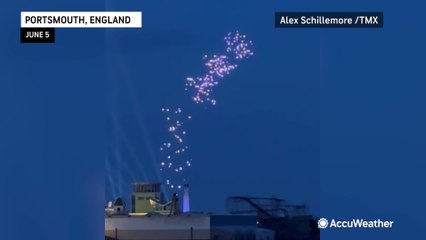 Drones form planes, paratroopers in D-Day anniversary show