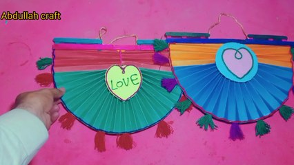 DIY A handful fan made of paper craft and ice cream stick #beautiful home decoration#decoration with cardboard and paper#beautiful home decoration#Abdullah craft