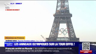 Paris 2024: les anneaux olympiques installés sur la tour Eiffel