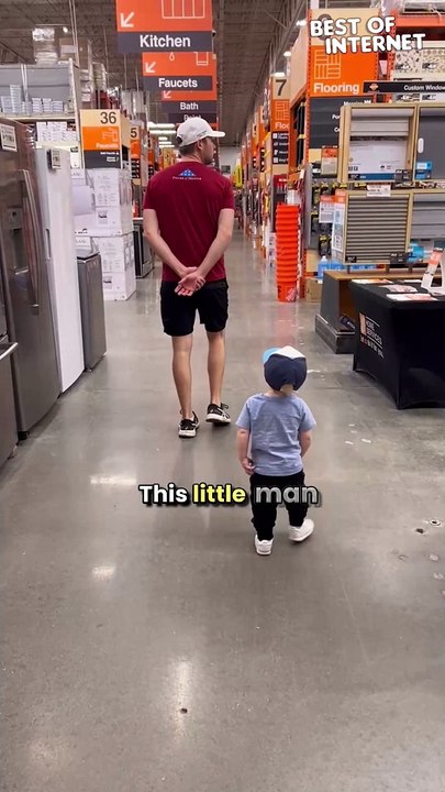 Adorable Toddler Mimics Dad at Home Depot
