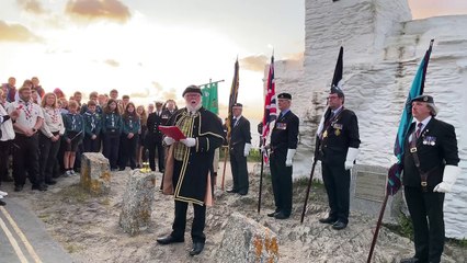 Town Crier Simon Anderson Jones reads the International Tribute at a comemoration event in Newquay to m,ark the 80th anniversary of the D-Day landings