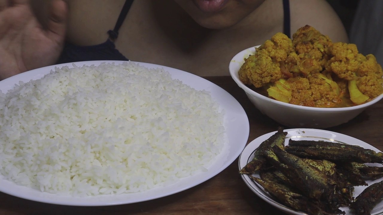 Eating White Rice, Fish Fry, Cauliflower Curry