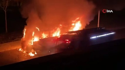 İşçi servisi alev alev yandı, facianın eşiğinden dönüldü