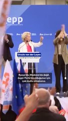 Leyen'in Porto'daki mitinginde Filistin protestosu