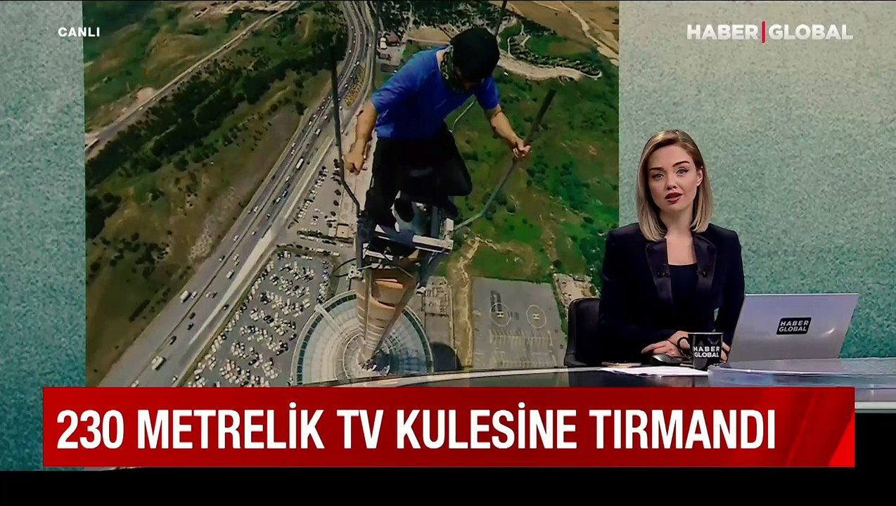 Büyükçekmece'de 230 metrelik televizyon kulesine tırmandı, o anları böyle kaydetti