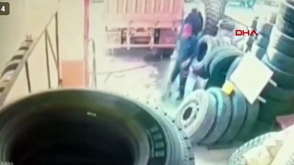 Lastik bomba gibi patladı. Tamirci metrelerce uçtu