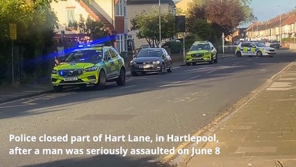 Police in Hart Lane, Hartlepool, after a man was assaulted on June 8
