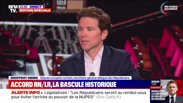 Alliance LR/RN aux législatives: Ce n'est pas un accord. C'est une soumission d'Éric Ciotti à une autre formation politique que la sienne , estime Geoffroy Didier (secrétaire général délégué LR)