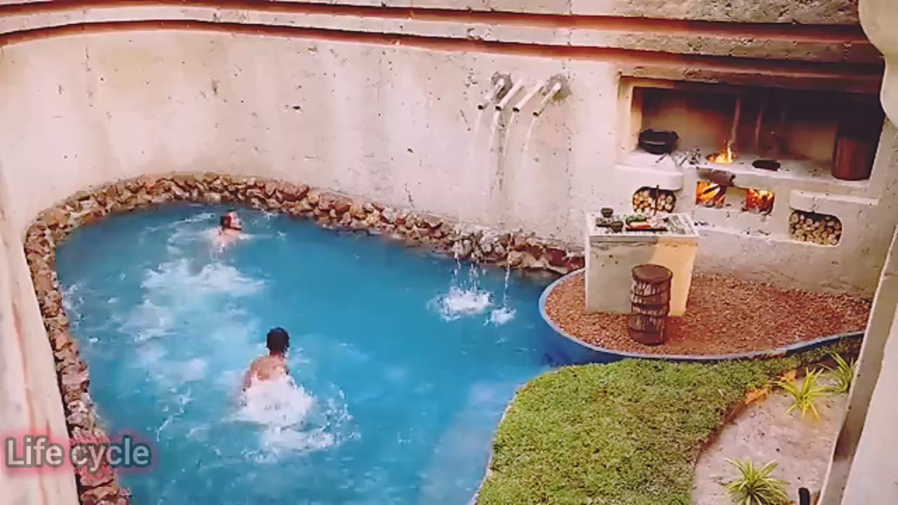 100 Days Building A Modern Underground Hut With A Grass Roof And A Swimming Pool