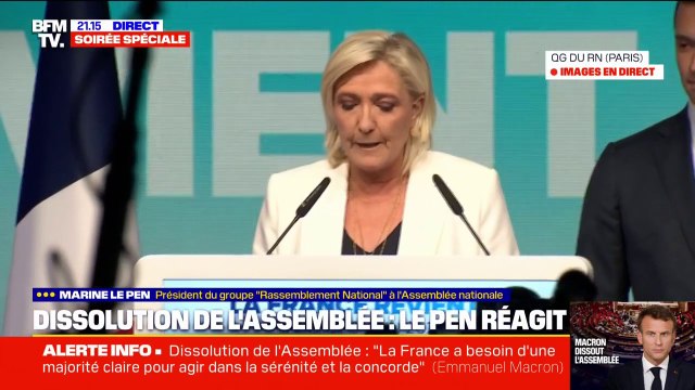 Dissolution de l'Assemblée nationale: Je ne peux que saluer cette décision qui s'inscrit dans la logique des institutions de la Vème République réagit Marine Le Pen