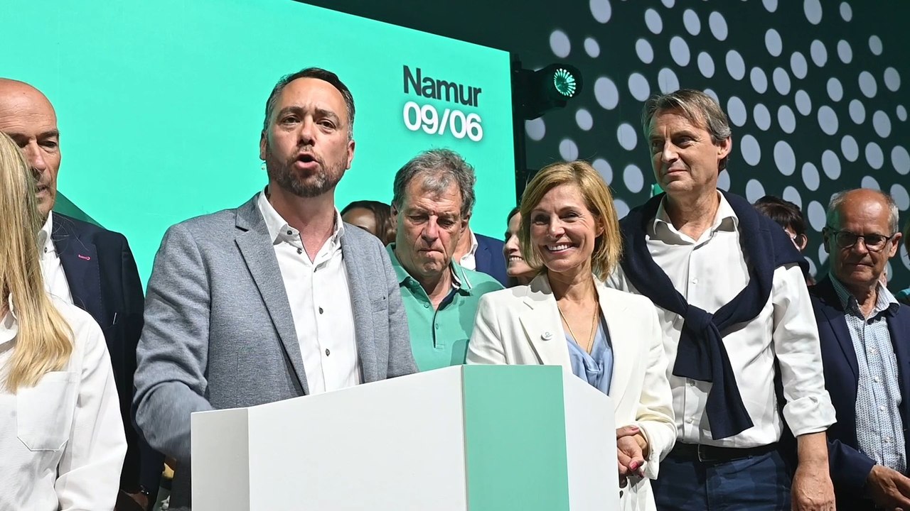 Maxime Prévot (Les Engagés) célèbre la victoire...