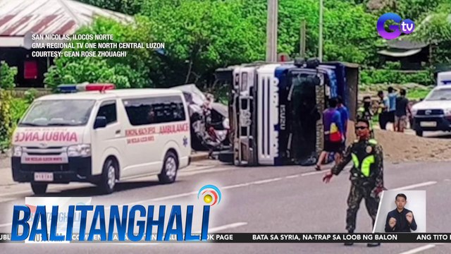 Truck na may kargang buhangin, tumagilid sa kalsada; Nakaparadang sasakyan, naatrasan | Balitanghali