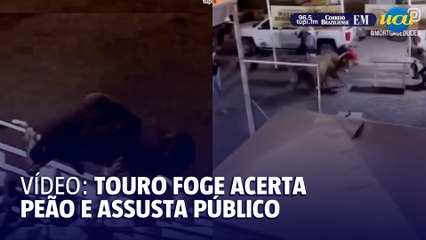 Touro pula cerca em rodeio e acerta peão