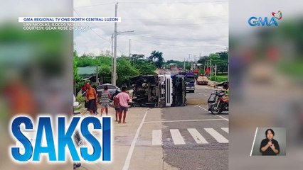 Dump truck, umatras at tumagilid sa highway; nakaparadang kotse, nadamay | Saksi