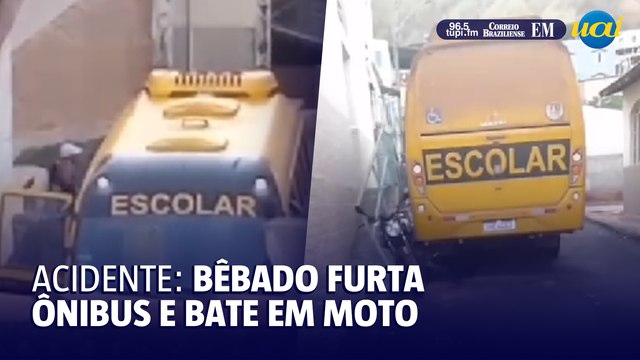 Homem bêbado furta ônibus escolar e se envolve em acidente